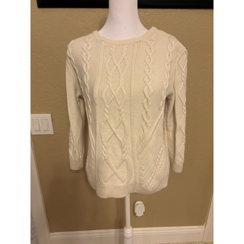 Ann Taylor Chunky Cable Knit Sweater, Ivory, M, Cozy, Wool Blend